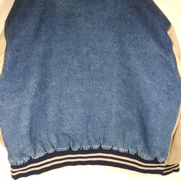 Basic Editions Men's Vtg 90s XL Denim Distressed Colorblock Bomber Jacket - Picture 9 of 16